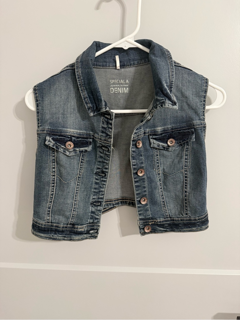 Special A Denim Cropped Blue Jean Vest Medium Wash Size Small